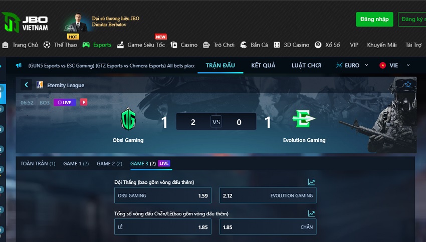 Thao tac dat cuoc Esports Jbo chi tiet